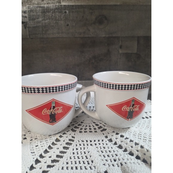 Vtg 2003 Gibson Coca-Cola Coffee Mugs/Cups Black/Red Checkered Designs Set of 2 - Picture 4 of 7